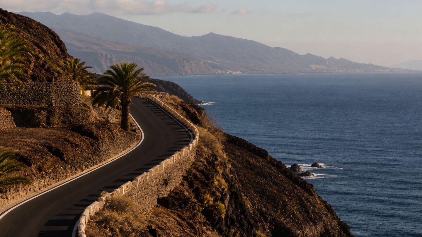 Coastal road above the Atlantic on Tenerife